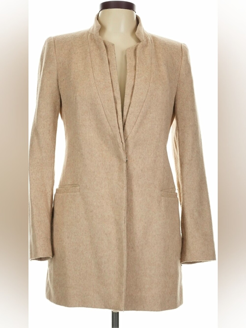 Zara Tailored Long Blazer Coat in Light Beige